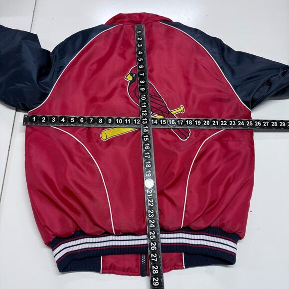 St Louis Cardinals Bomber Jacket Mens Medium Red Blue Detachable Hood Full Zip - Picture 4 of 12